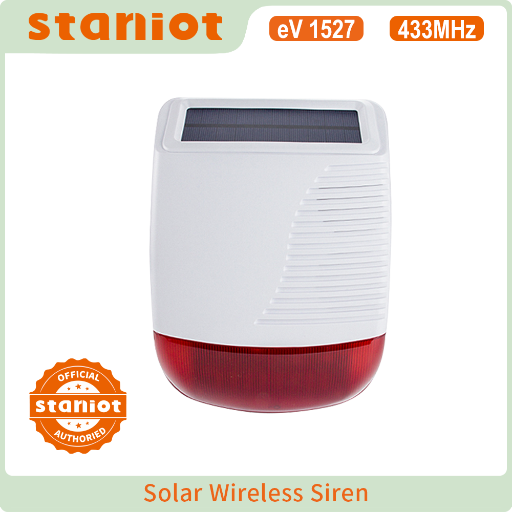 Home Security Equipment - Staniot ไร้สายกลางแจ้งพลังงานแสงอาทิตย์ Strobe ไซเรน 433MHz กันน้ําไซเรนเดซิเบลสูงพร้อมแฟลชสําหรับ