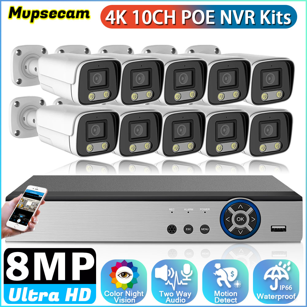 Ip Camera Outdoor 4K - 10CH 8MP กล้องวงจรปิดความคมชัดระดับ HD กล้องวงจรปิดแบบ2ทางระบบเสียง NVR