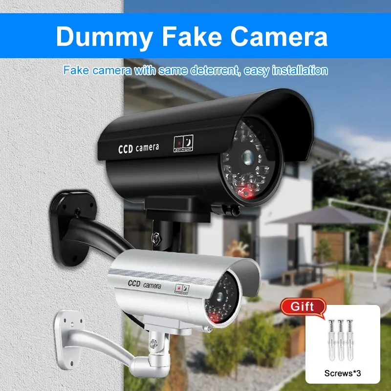 Home Security Lights - กล้องรักษาความปลอดภัยจำลอง 1 ชิ้น กันน้ำได้ ใช้ได้ทั้งภายในและภายนอกอาคาร ระบบกล้องวงจรปิดปลอม