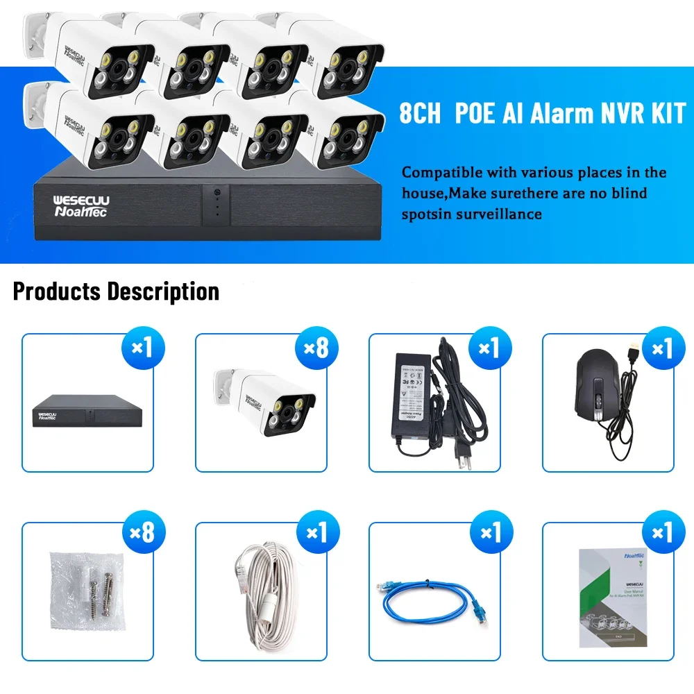 Ip Camera Outdoor 4K - ชุดกล้องวงจรปิดรักษาความปลอดภัยภายในบ้านและนอกบ้าน ระบบ NVR แบบ IP PoE