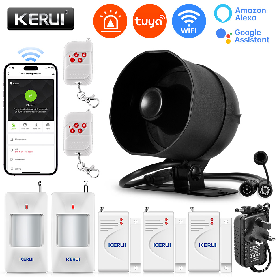 Home Zone Security App - Kerui ระบบเตือนภัย120dB เสียงดังไซเรน Tuya ชุดสัญญาณเตือนภัยไร้สาย, ชุดสัญญาณเตือนภัยบ้านขโมยเซ็นเซอร์ประตูเคลื่อนไหว