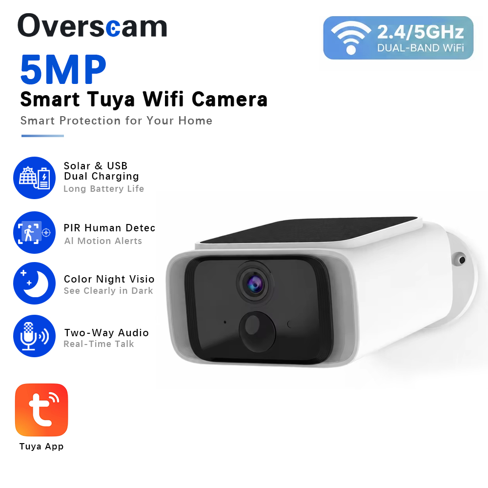 Home Security Kamera - กล้องวงจรปิดพลังงานแสงอาทิตย์ Tuya 5MP ไร้สายสำหรับภายนอกอาคาร รองรับ WiFi