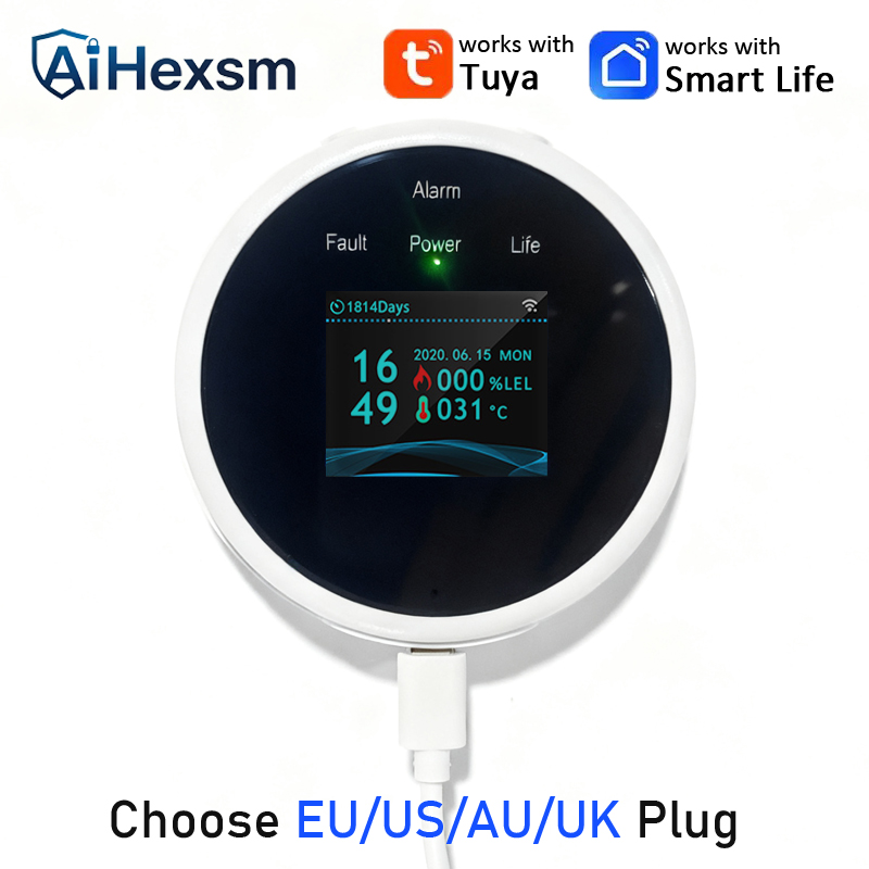Home Security Uk - เซ็นเซอร์ตรวจจับแก๊สรั่วแบบสมาร์ทโฮม รองรับปลั๊ก EU/US/AU/UK ระบบเตือนภัยแก๊ส LPG ผ่าน