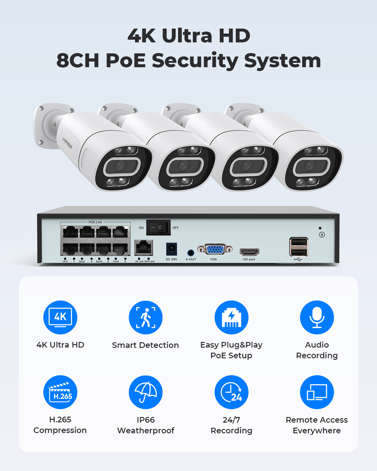 H.View 4K 5Mp 8Mp ระบบกล้องวงจ - Ip Camera Outdoor 4K บทวิจารณ์และราคา